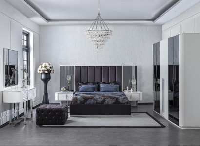 6-piece bedroom: bed, 2 bedside tables, luxury wardrobe, designer dressing table